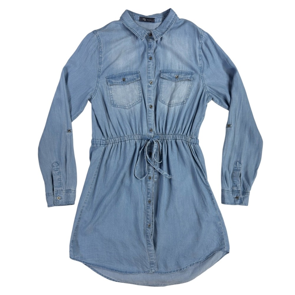 KLD Tencel Chambray Shirtdress L Blue Roll Tab USA Cottagecore Casual Boho